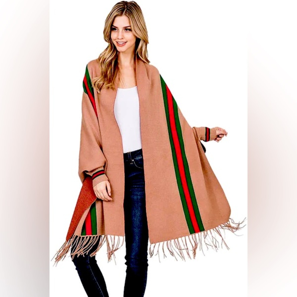 Designer Inspired Striped Wrap with Sleeves